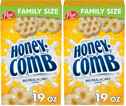 Post Honeycomb Cereal, Honey Flavored Sweetened Corn and Oat Cereal, 19 OZ Box (Pack of 2)