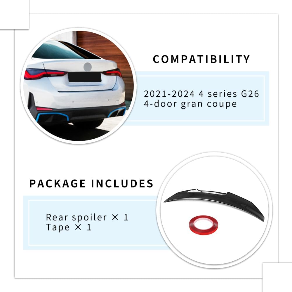 XPHAZZ Real Carbon Fiber I4 G26 Spoiler PSM-Style Compatible with (2021-2024) 4-Series G26 / I4 4-Door Gran Coupe