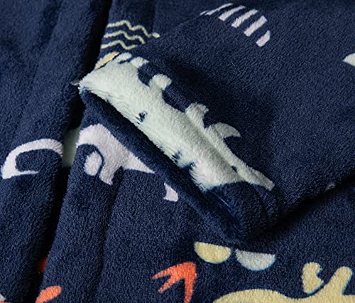 Crooutn Kids Little Boys Girls Cartoon Hooded Bathrobe Toddler Robe Pajamas Sleepwear ((4-5T),Black Dinosaur) #TOP3