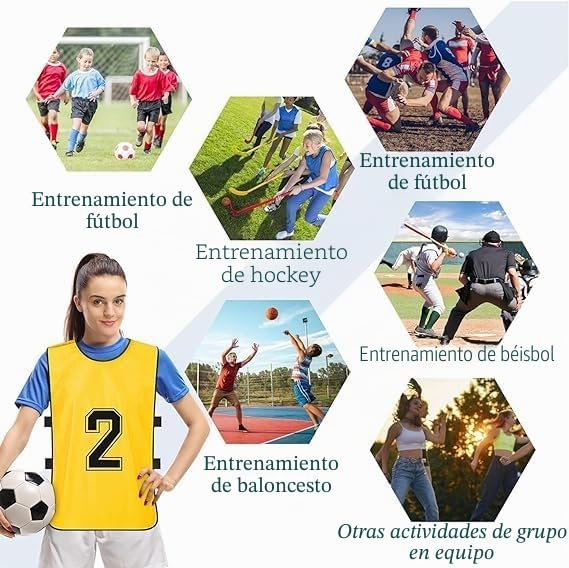 24 chalecos de entrenamiento para fútbol, baloncesto, petos de fútbol, pinnies, reversibles, numerados, para deportes de equipo (rojo y amarillo), rojo, amarillo, 40 x 65 cm
