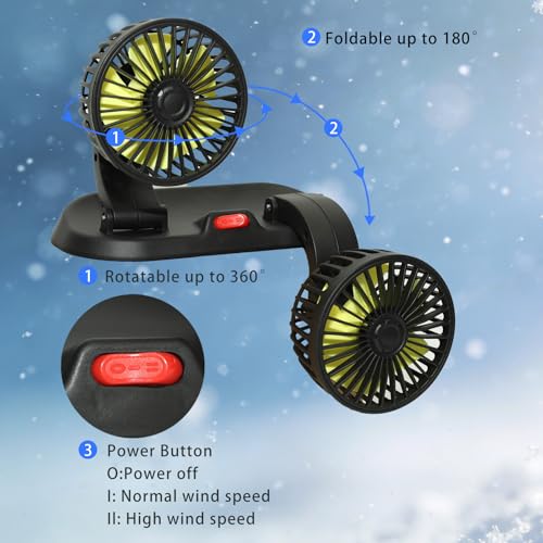 Adjustable Dual Head Car Cooling Fan 12V-Brushless Motor-2 Speeds, 360Rotation, for Car Dashboard, Powerful Cooling Solution for Sedan/SUV/RV/Truck/Van Vehicles,Cigarette Lighter Powered (2-head 12V) by Chynexus - Used condition - Image 6