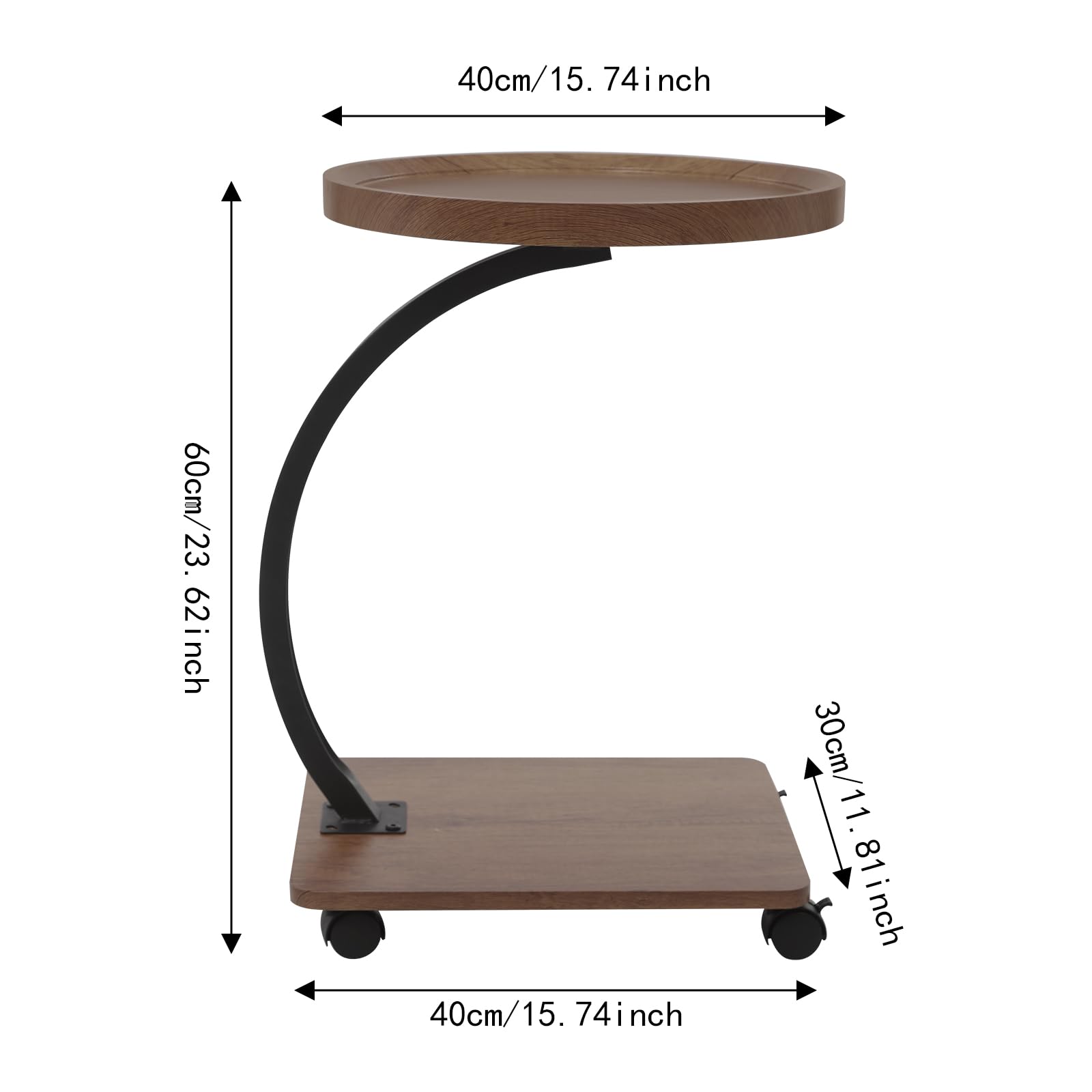 Mesa auxiliar en forma de C, sofá mesa auxiliar con ruedas, pequeña mesa de café de madera de metal, mesa de café móvil, mesa lateral estrecha, mesita de noche para salón, dormitorio, cama