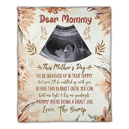 Personalized Dear Mommy from Baby Bump Blanket, Brown Boho Floral Soft Blankets, This Mother's Day I'll Be Snuggled Up in Your Tummy, Gifts for First Time Mom, New Mom to Be
