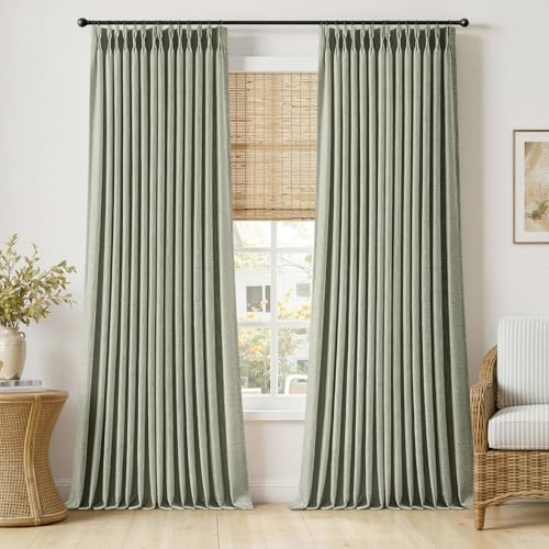 MIULEE Pinch Pleated Linen Curtains 102 Inches Sage Green 2 Panels