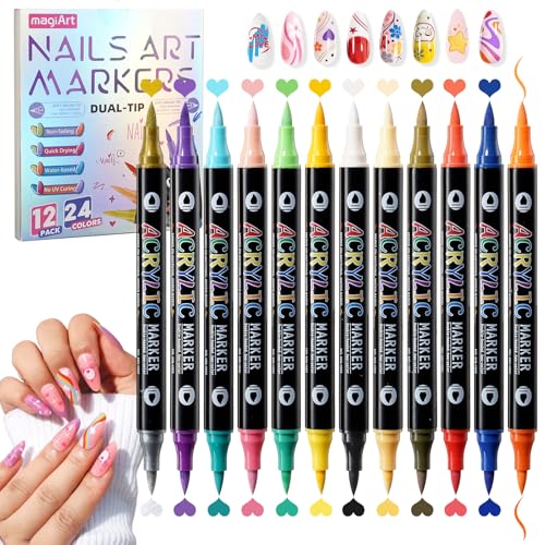 Deciniee Set de 12 Bolígrafos de Arte de Uñas 3D-Rotuladores de Pintura y Grafiti para Puntos y Líneas-Herramientas de Manicura DIY para Decoración de Uñas de Gel-Ideal para Halloween y Navidad