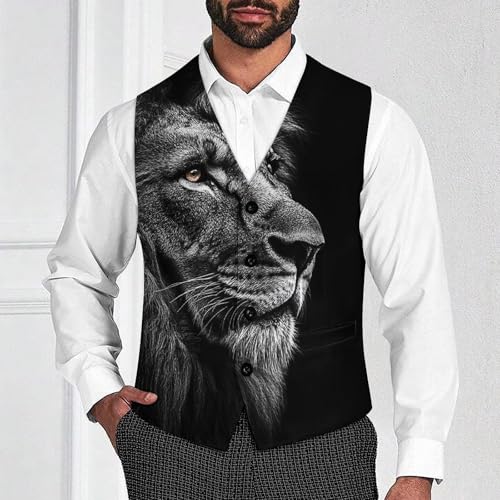 Close Up of A Lions Head Men's Suit Vest Slim Fit V-Ncek Waistcoat Business Casual Vest2
