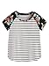ROMWE Women's Floral Print Short Sleeve Tops Striped Casual Blouses T Shirt Black M