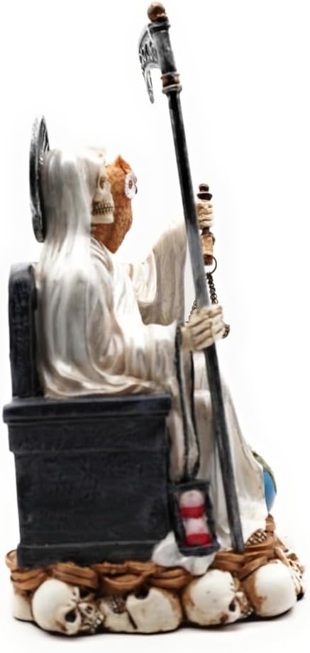 RUSTIX Santa Muerte Statue, La Santa Muerte Figurine, Saint of Holy Death, Sacred Symbol of Protection and Spirituality, Seated Religious Decor, Muerte de la Muerte Altar Piece (Silver)