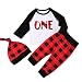 ONE'S Babys 1st Birthday Outfits Long Sleeve T-Shirt With Plaid Pant and Hat Christmas Costumes (12-18 Months, White)