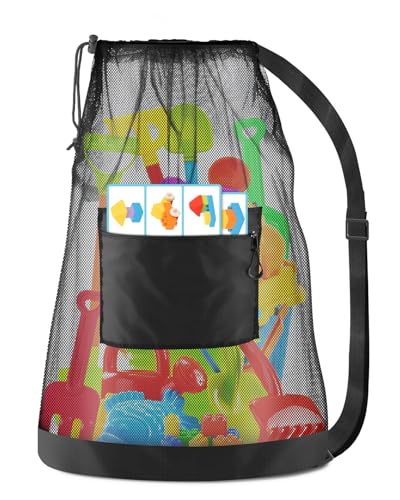 Large Mesh Beach Bag Drawstring Toys Bag, Swim Pool Toys Balls St...