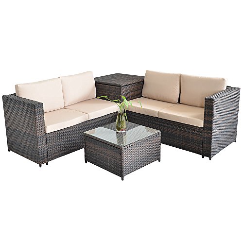 Melko Gartenlounge Set Ecksofa mit Glastisch und Aufbewahrungsbox...