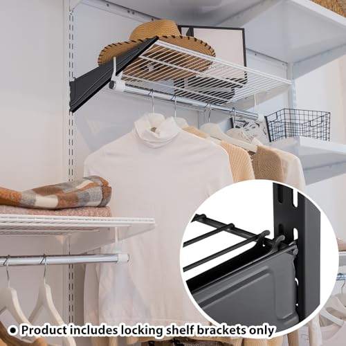 Image of Wonderjune 6 Pcs Adjustable Locking Shelf Bracket 16 Inch Shelf Brackets Heavy Duty Wire Shelving Brackets for Deep Wire Shelving Double Track System (Black)