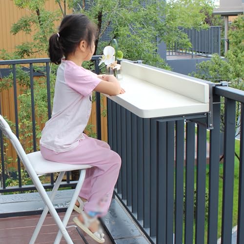 Mesa colgante ajustable de balcón de aluminio blanco y diseño plegable de 120cm 5