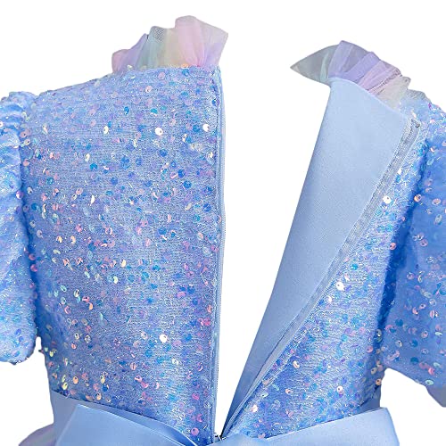 Image of Hopscotch Girls Polyester and Viscose Sequin Embellished Gown in Blue Color