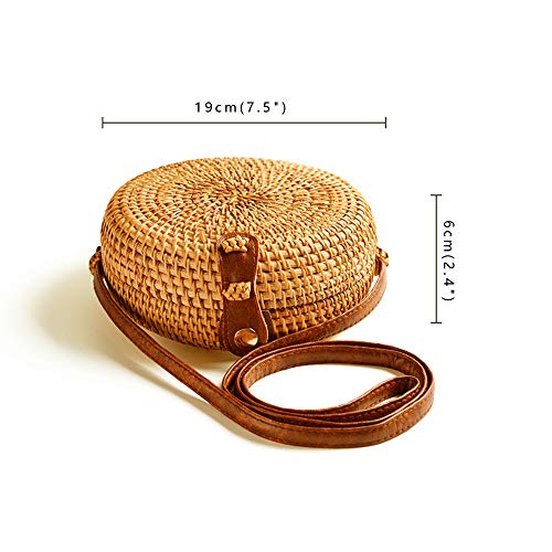 i-lan Handmade Rattan Crossbody Bag Bundle - Round & Square Boho Straw Purse Set - Woven Ata Wicker Shoulder Bag + Clutch for Women, Summer Beach, Brown Bali Straw Handbag2