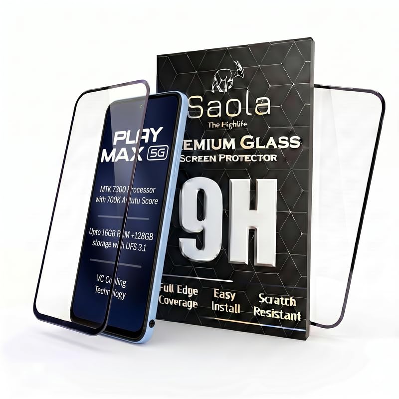 Image of Saola HD+ Oleophobic Tempered Glass For Lava Play Max (Pack Of 2) with Hassle-less Installation Kit. Full screen Coverage. 6.72 inch