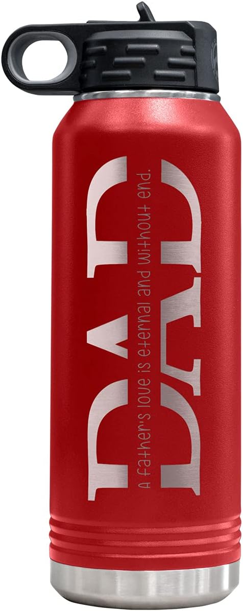 PlaqueMaker 32-oz Stainless Steel Customized Water Bottle For Dad- Includes Kids Names- Great for Father's Day, Christmas, His Birthday, or Just Because - Select from a Variety of Colors (Black)