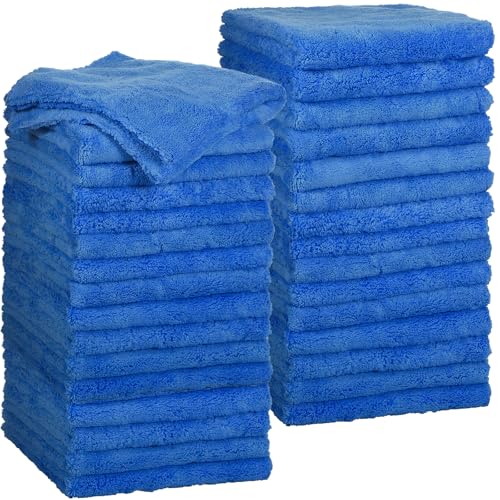 Shimeyao 30 Pcs 12.5 × 12.5 Inch Microfiber Towels for Cars, 500 Gsm Edgeless Plush Car Detailing Towel, Lint Free Scratch Free Cleaning Cloths for Drying, Washing, Polishing, Waxing, Home (Dark Blue) by Shimeyao - Used condition - US$28.62