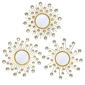 Mirror Wall Decor Wall Mirrors Decorative Sunburst Boho Mirror Gold Mirror Wall Art Metal Decor Mirror Hanging Living Room Bedroom Bathroom Set of 3