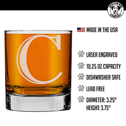 Etched Monogram 10.25oz Rocks Old Fashioned Lowball Glass for Whiskey Scotch Bourbon (Letter C)