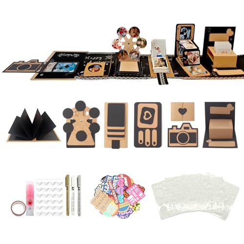 DIY Scrapbook Album Creative Scrapbooking Kit Photo Album 3D Interactive Memory Book for Wedding, Baby, Anniversary, Family Photos Adventure Book Travel Diary Photo Book Album DIY 3D Decoration Card