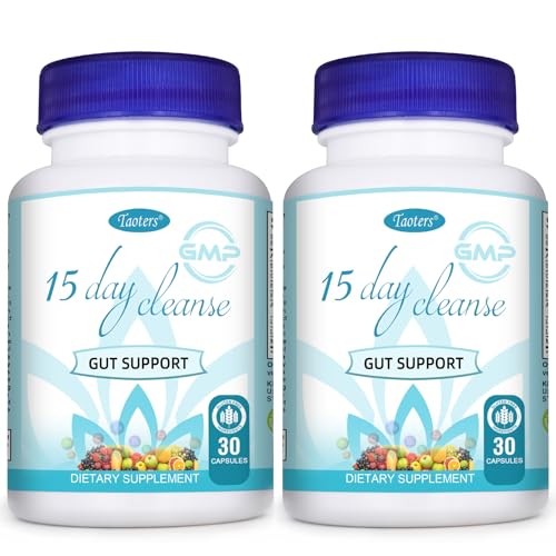 TAOTERS 15 Day Cleanse Gut Support 2 Pack Detox Supplement with Senna Cascara Sagrada & Psyllium Husk for Men and Women | Total 60 Capsules