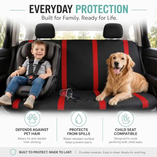 Image of FH Group Car Seat Covers Rear Set Cloth - Car Seat Covers with Removable Headrest,Universal Fit,Automotive SeatCovers,Washable Car SeatCover for SUV,Sedan,Van Red