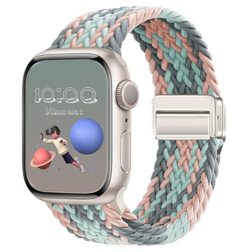 Hinnwer Trenzadas Correa para Apple Watch Pulsera 41mm 42mm 40mm 38mm, Pulsera Elástica Nailon con Cierre Magnético Diseñadas para iWatch SE 3 SE 2 SE Series 11 10 9 8 7 6 5 4 3 2 1 Gris Azul Rosa