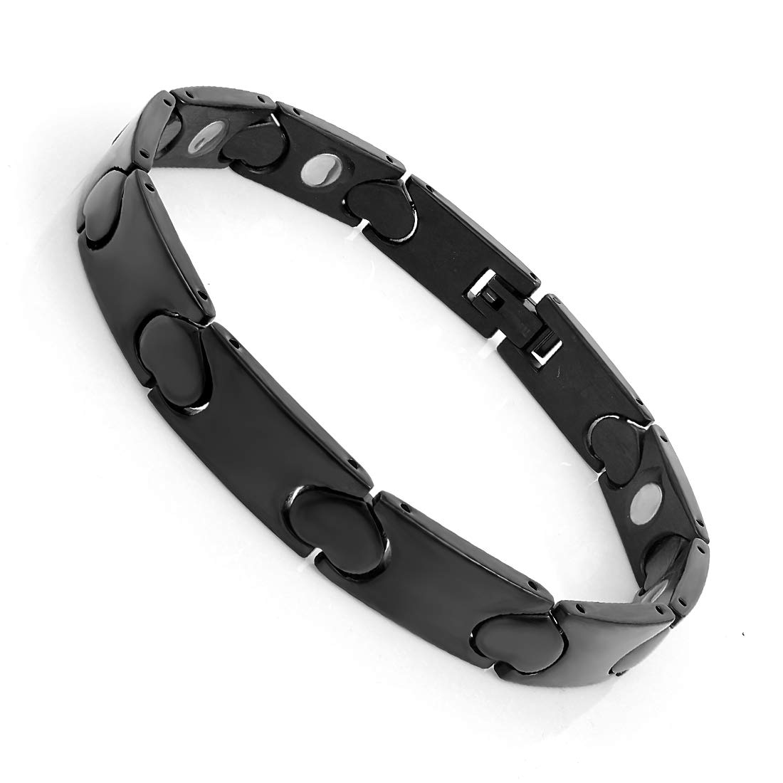 Aarogyam Energy Jewellery Black Stainless Steel Metal Magnetic Therapy Bracelet for Men Boys Girls Women (4) (B07TMP524B) Amazon Price History, Amazon Price Tracker