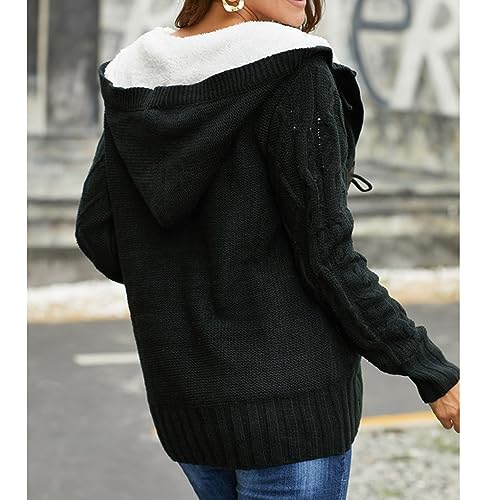 JEsilunmaMY Womens Baggy Fleece Buttons Hooded Sweaters Long Sleeve Fall Winter Warm Cardigans Cable Knit Outwear with Pocket3