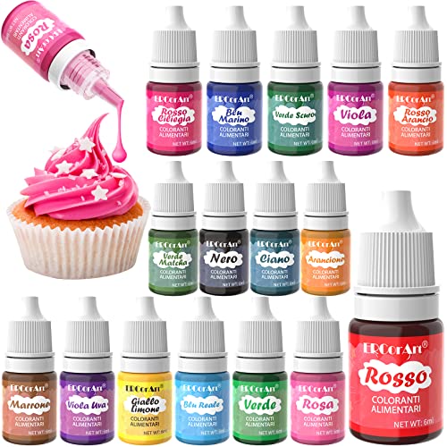 Colorante Alimentare - 16 Colori Alimentari Concentrato Per la Decorazione Di Torte, la Creazione Di Slime, la Malto Per Panificazione, la Fabbricazione Di Sapone Fai Da Te - 6 ml