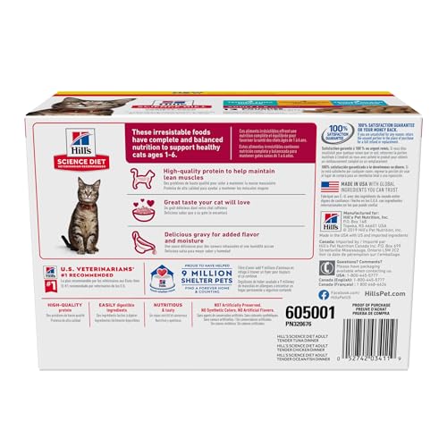 Hill's Science Diet Adult 1-6, Adult 1-6 Premium Nutrition, Wet Cat Food, Variety Pack: Tuna, Chicken, Ocean Fish Stew, 2.8 oz Pouch Variety Pack, Case of 12