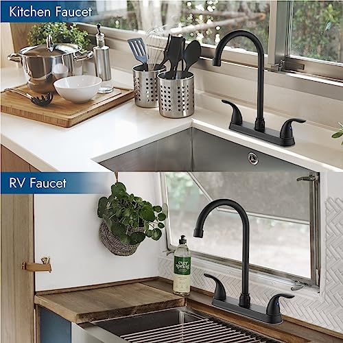 Cinwiny Kitchen Sink Faucet,Matte Black 2-Handle Kitchen Faucet High Arc 360° Rotating Spout 8 Inch Centerset Kitchen Sink Faucet With Supply Lines For 3 Holes Kitchen Sink #TOP4