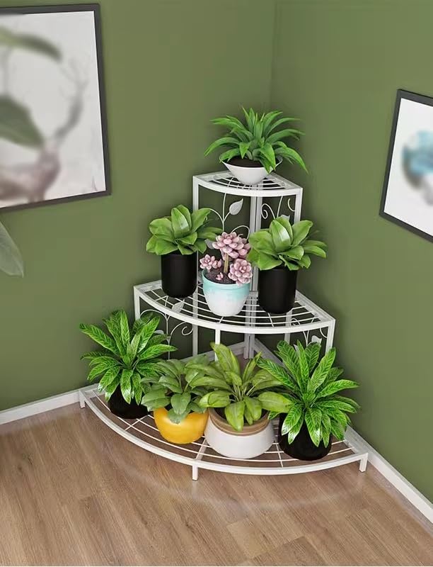 Étagère d'angle à 3 niveaux pour plantes support fleurs intérieur extérieur