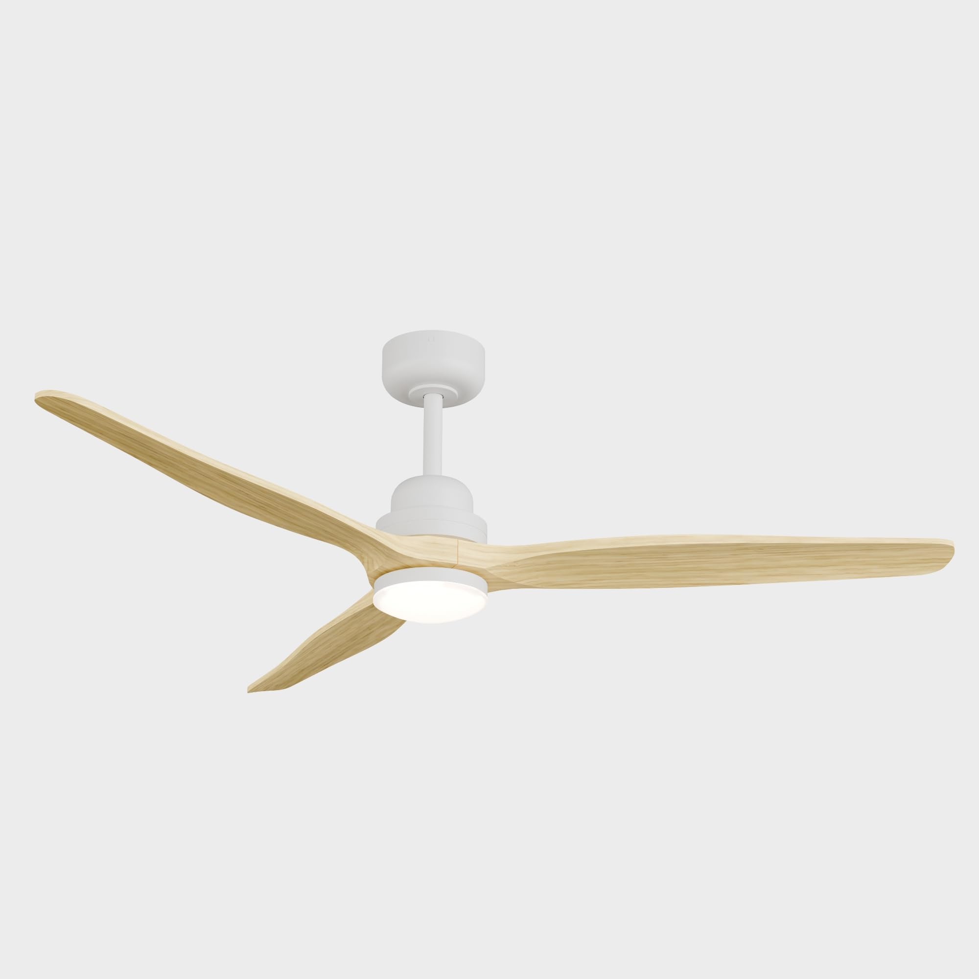 Sulion - Ventilatore da soffitto con luce LED 142 cm - Regolabile - Motore DC silenzioso 36 W - Pale in legno massello per esterni IP44 e interni - Con telecomando - Bianco legno chiaro