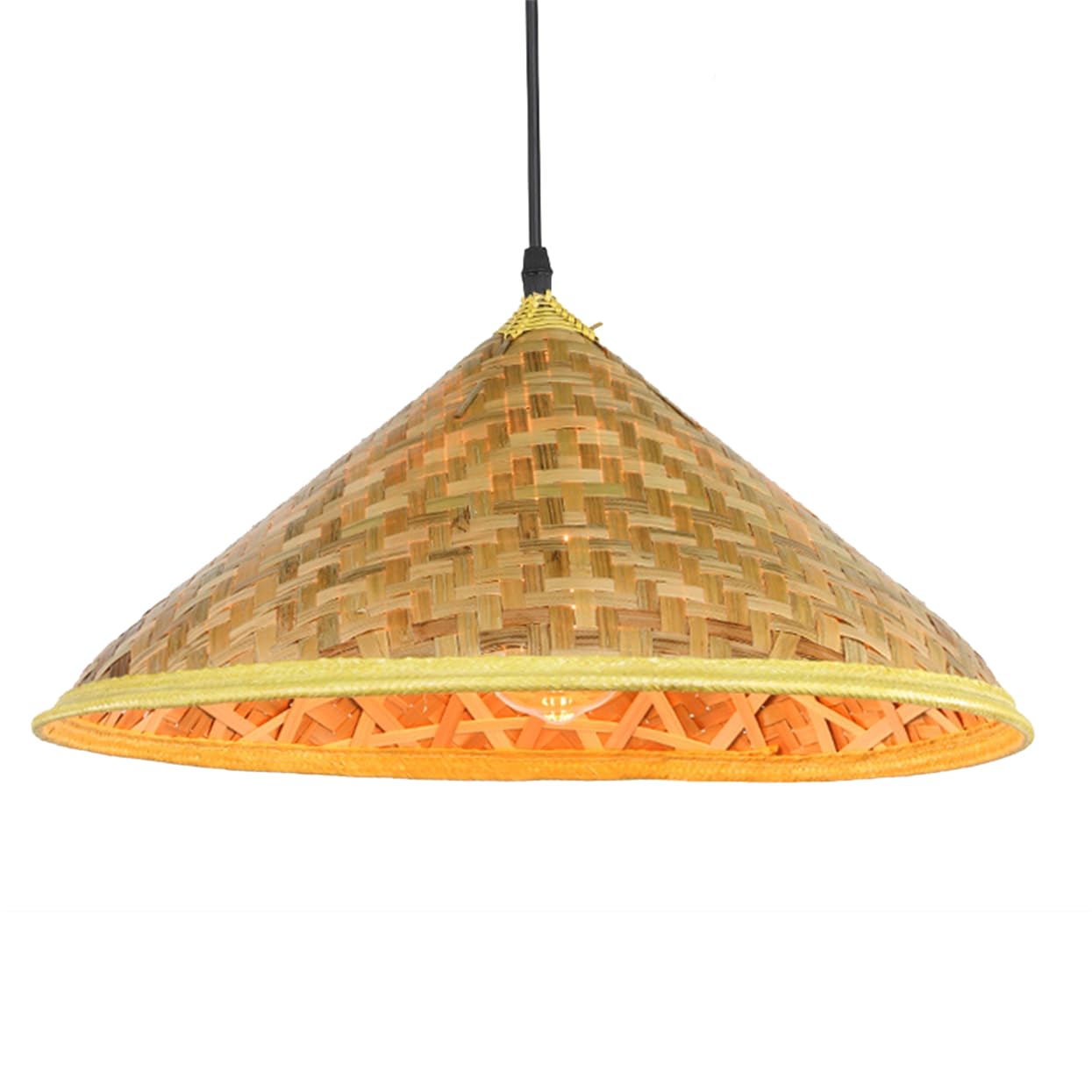 SHUANGZ Natural Bamboo Pendant Light, Handwoven Wicker Hanging Tropical Fixture Unique Hat Wicker Lamp Shade Handmade Design for Bar Counter Cafe Restaurant Home Decor Natural Lightings