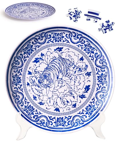 Image of PieceRelax 3D Puzzle Plate 124 Pieces - Tiger of Fortune - Jigsaw Puzzle for Adults, Decorative Plate with Durable Plastic Pieces, Ideal Gift for Home or Office Decor [PL1010]