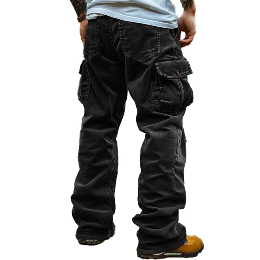 Mens Corduroy Cargo Pants Casual Baggy Elastic Waist Multi Pocket Wide Leg Military Mens Vintage Corduroy Cargo Pants
