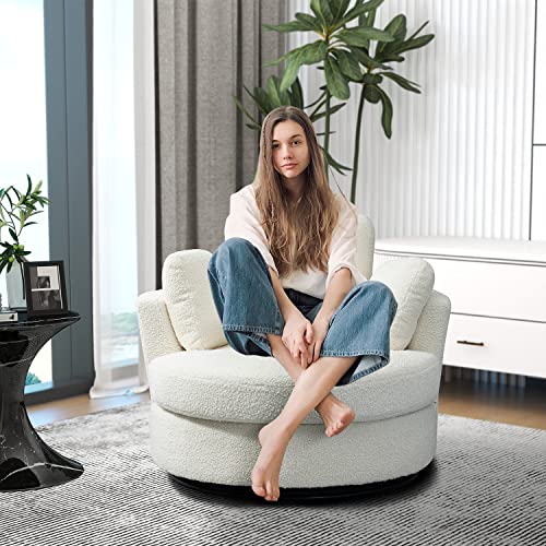 Gxcevsou 42.2" W Boucle Loveseat Sofa Swivel Barrel Chair For Bedroom With 3 Pillows, Mid Century Modern Accent Chair For Living Room, Comfy Reading Chair For Office/Library/Home, Ivory #TOP1