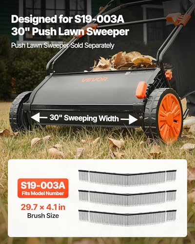 Image of VEVOR 3 Packs Lawn Sweeper Brush Replacement, Compatible with VEVOR 30 in Lawn & Leaf Collector Sweepers, Yard Sweeper Brush Paddle with Durable V-Shaped Bristles for Easy Grass Leaf Cleanup