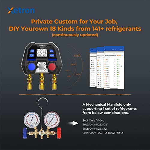 Xetron Manifold Gauge Digital Diagnostic Hvac 1/4"Sae, Terminator Of Traditional Mechanical Gauge, Ota Remote Firmware Upgrade, R410A R134A R12 R404A Etc Refrigerants, 2-Way Dmg-10X #TOP3