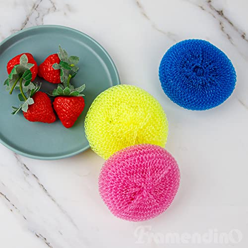 Framendino, 30 Pack Dish Scrub Brush Nylon Scouring Pads Assorted Colors Round Plastic Dish Scrubbers Mesh Scourers Poly Mesh Scouring Dish Pads For Kitchen #TOP2
