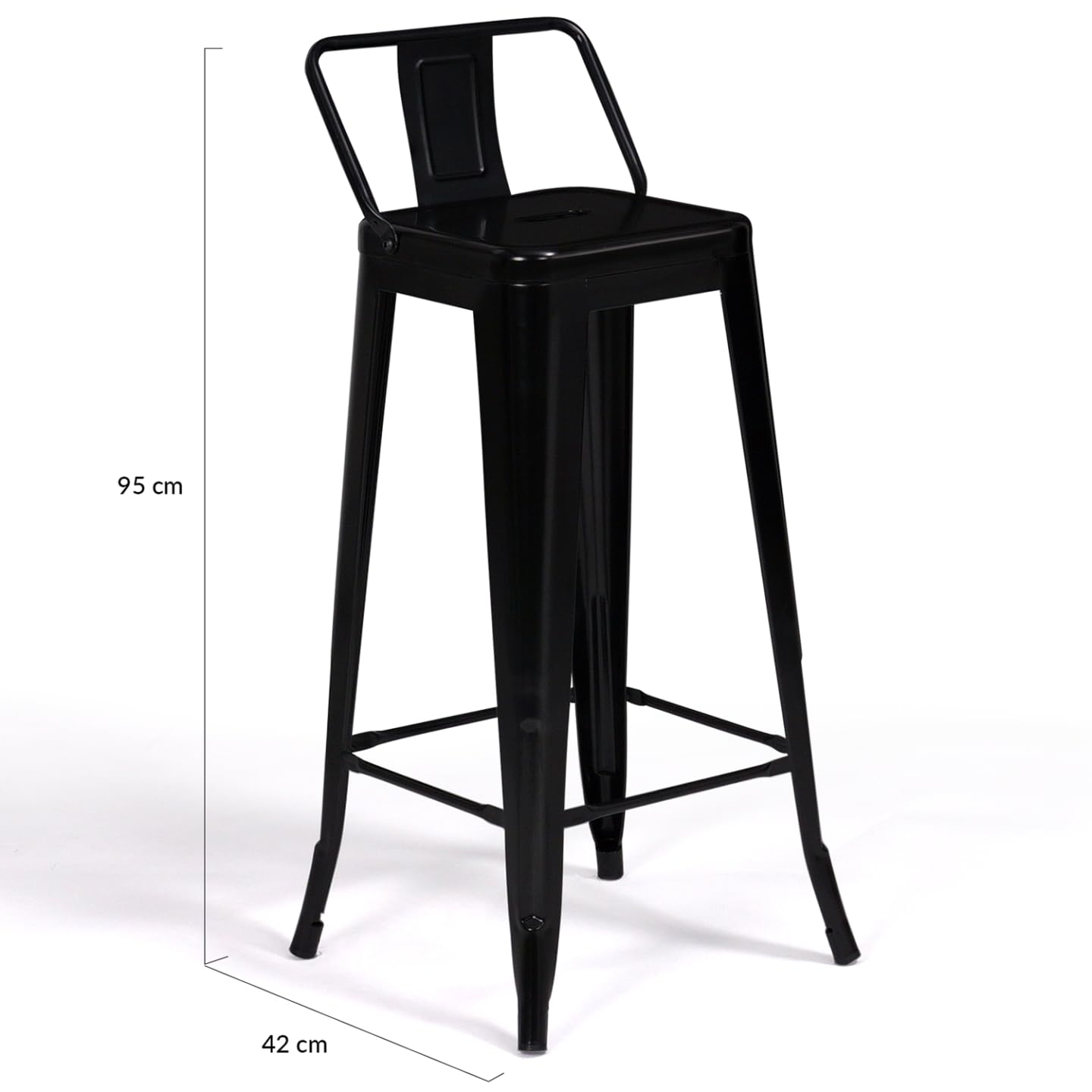 IDMarket - Set di 4 sgabelli da bar LENY in metallo nero opaco impilabili con schienale