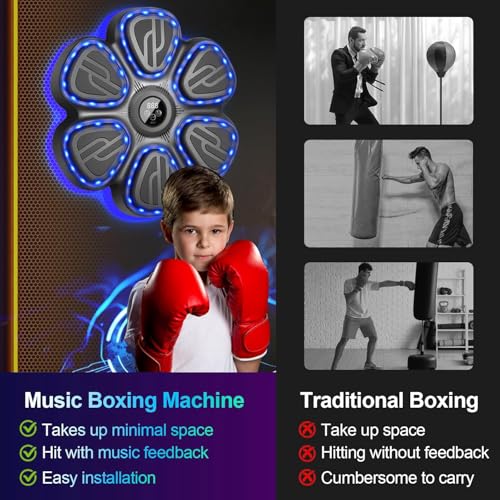 Music Boxing Machine, Smart Bluetooth Boxing Machine For Adults & Kids, Boxing Machine Wall Mounted Music, Boxing Training Machine With Boxing Gloves For Home, Office, Gym (Pure Black) - 5