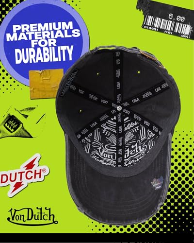 Image of Von Dutch Men & Womens Baseball Caps - Breathable Adjustable Snapback Soft Cotton Canvas Curved Brim Vintage Hat