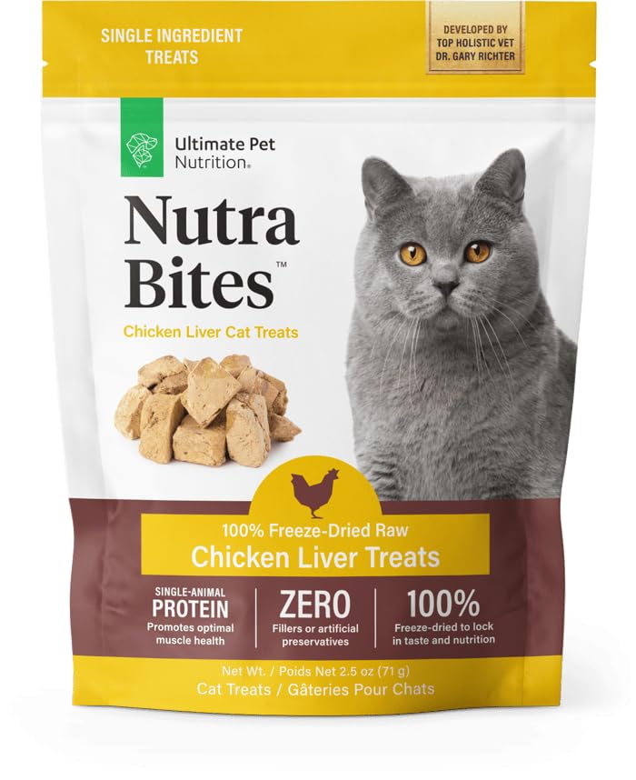 ULTIMATE PET NUTRITION Nutra Bites for Cats, Freeze Dried Raw Treats, Single Ingredient, Grain Free, (2.5oz, Chicken Liver)