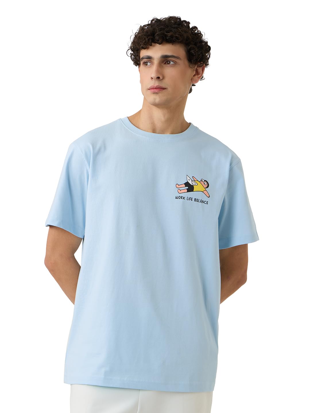 the souled store Relaxed T-Shirt: Work Life Balance Men and Boys Short Sleeves Round Neck Blue Graphic Printed Regular Fit Cotton T-Shirts-picture-26