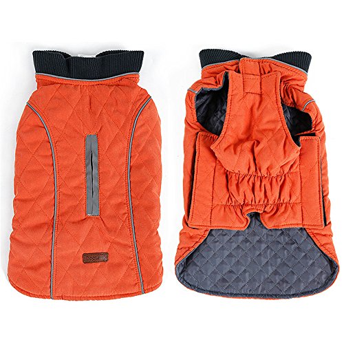 TFENG Reflektierend Hundejacke Brust 54-64cm, Rückenlänge 38cm Hundemantel Warm gepolstert Puffer Weste Welpen Regenmantel mit Fleece (Orange, L)