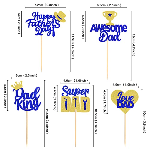 Cyodoos 30Pcs Happy Father's Day Cupcake Toppers Dad King Love Dad Cupcake Picks Awesome Dad Cake Decoration For Happy Fathers Day Party Supplies - Dark Bule Glitter #TOP1