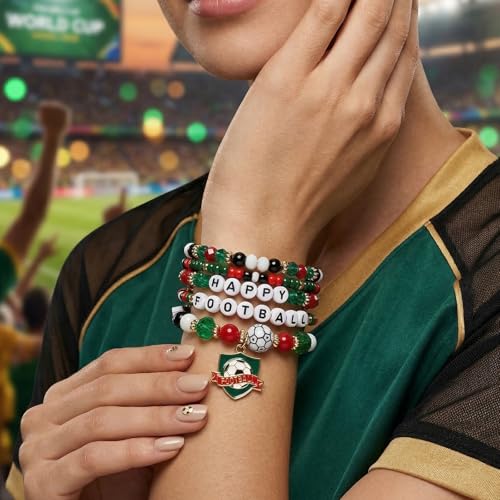 Image of Football Baseball Soccer Beaded Bracelets for Women Stackable Game Day Sports Theme Bracelet